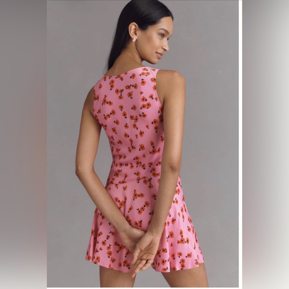 Anthropologie NEW Cowl-Neck Satin Mini floral Dress M summer romantic brunch - Picture 2 of 11